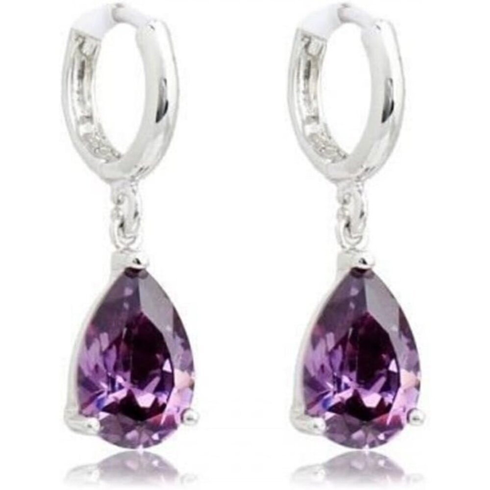 ๐ Women Purple Azuria Dange Teardrop Earrings 18K Zirconia Crystals Jewelry Set